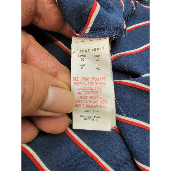 Atmosphere Striped Navy Blue and Red Blouse, Size 6 - Picture 12 of 14